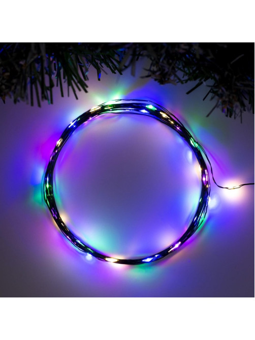 Гирлянда «Нить» 5 м, роса, IP20, зелёная нить, 50 LED, 2 режима, от батареек АА×3, свечение мульти