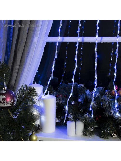 Гирлянда «Водопад» 2×1.5 м, IP20, прозрачная нить, 400 LED, свечение белое/синее, 8 режимов, 220 В