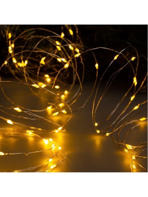 Гирлянда «Нить» 10 м, роса, IP20, серебристая нить, 100 LED, свечение жёлтое, 12 В
