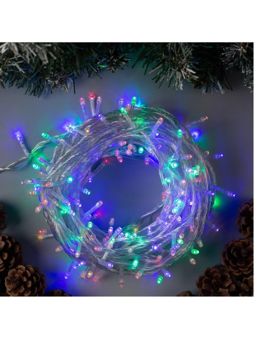 Гирлянда «Нить» 20 м, IP20, прозрачная нить, 200 LED, 8 режимов, 220 В, свечение мульти