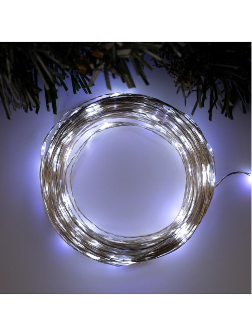 Гирлянда «Нить» 20 м, роса, IP20, серебристая нить, 200 LED, свечение белое, 12 В