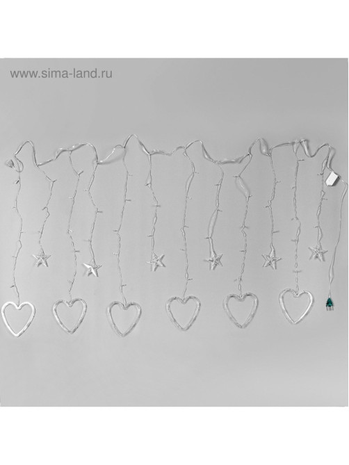 Гирлянда «Бахрома» 2.4×0.9 м с насадками «Сердце», IP20, прозрачная нить, 186 LED, свечение тёплое белое, 8 режимов, 220 В