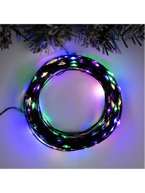 Гирлянда «Нить» 20 м, роса, IP20, чёрная нить, 200 LED, свечение мульти, 12 В