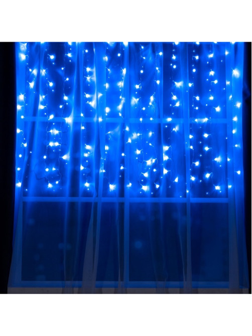 Гирлянда «Занавес» 1.5×1 м, IP20, прозрачная нить, 180 LED, свечение синее, 8 режимов, 220 В