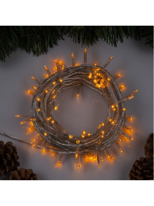 Гирлянда «Нить» 10 м, IP20, прозрачная нить, 100 LED, 8 режимов, 220 В, свечение жёлтое