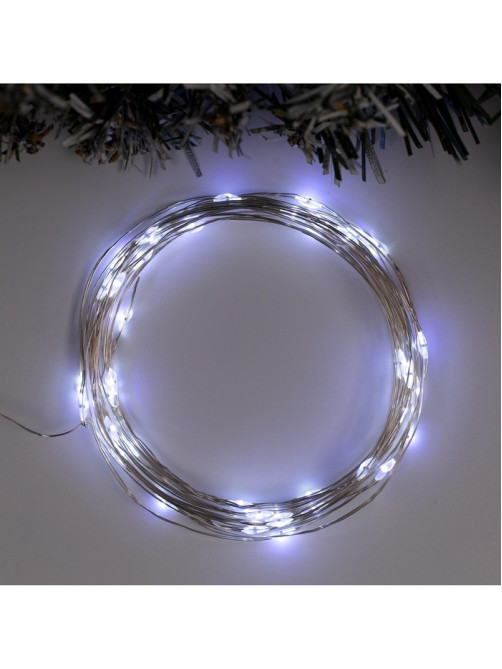 Гирлянда «Нить» 5 м, роса, IP65, серебристая нить, 50 LED, 8 режимов, от батареек АА×3, свечение белое