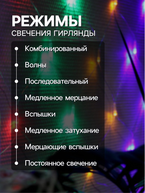 Гирлянда «Сеть» 1.6×1.6 м, IP20, прозрачная нить, 144 LED, 8 режимов, 220 В, свечение мульти,