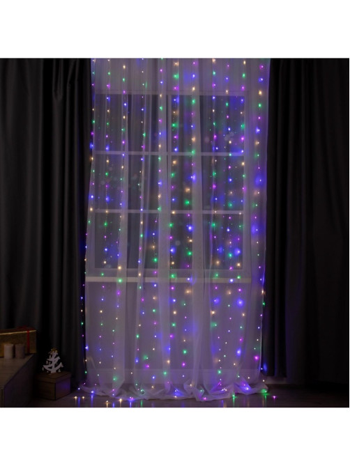 Гирлянда «Занавес» 2×3 м, роса, IP20, серебристая нить, 450 LED, свечение мульти, 8 режимов, 220 В