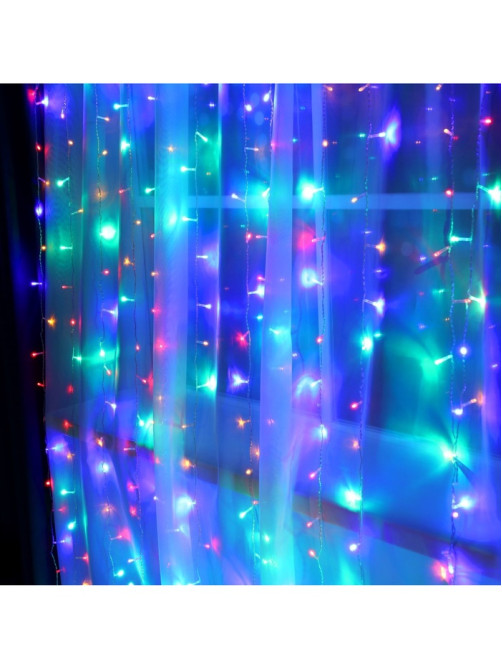 Гирлянда «Занавес» 2×3 м, IP20, прозрачная нить, 720 LED, свечение мульти, 8 режимов, 220 В