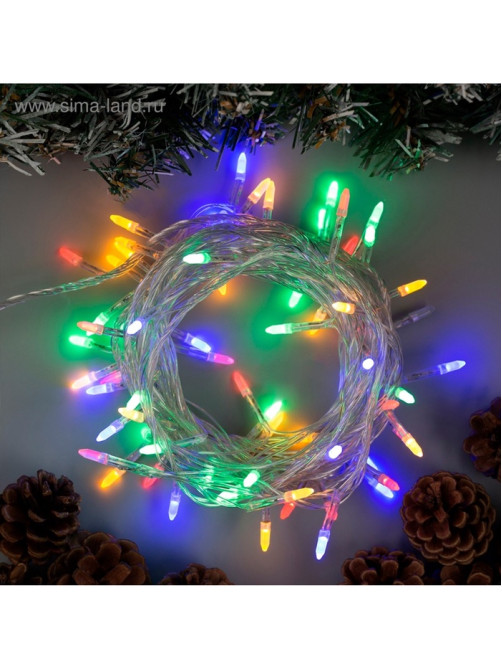 Гирлянда «Нить» 5 м с насадками «Игла», IP20, прозрачная нить, 50 LED, свечение мульти, 8 режимов, 220 В