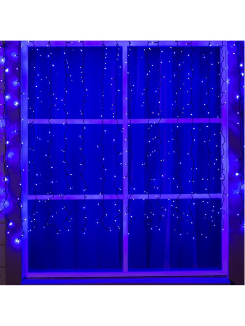 Гирлянда «Занавес» 2×1.5 м, IP44, УМС, тёмная нить, 360 LED, свечение синее, 220 В