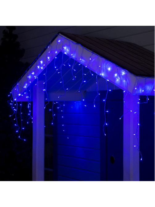 Гирлянда «Бахрома» 3×0.6 м, IP44, УМС, прозрачная нить, 160 LED, свечение синее, 220 В