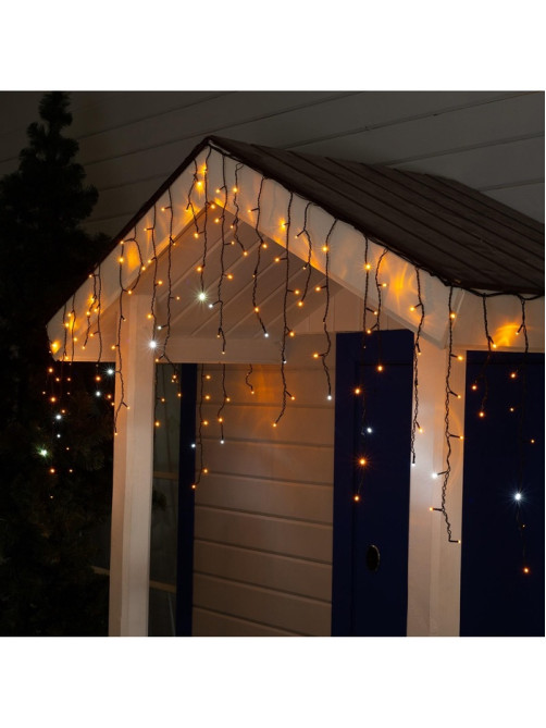 Гирлянда «Бахрома» 3×0.6 м, IP44, УМС, тёмная нить, 160 LED, свечение жёлтое, мерцание белым, 220 В