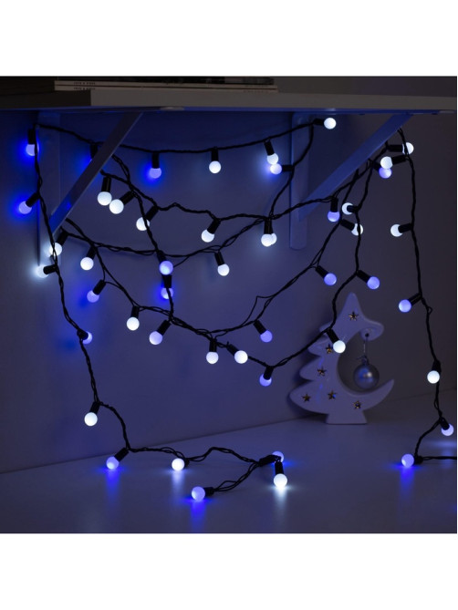 Гирлянда «Нить» 10 м с насадками «Шарики 1.5 см», IP44, тёмная нить, 100 LED, свечение бело-синее, мигание, 220 В