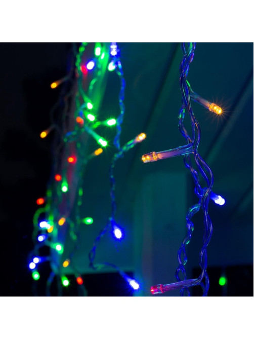 Гирлянда «Бахрома» 4×0.6 м, IP44, прозрачная нить, 180 LED, свечение мульти, 8 режимов, 220 В