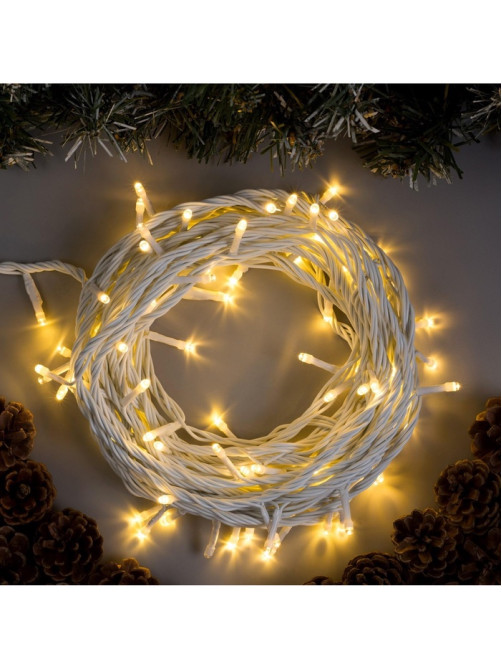Гирлянда «Нить» 10 м, IP44, УМС, белая нить, 100 LED, свечение тёплое белое, 220 В