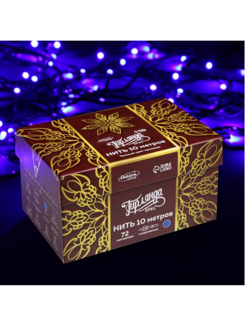 Гирлянда «Нить» 10 м, IP44, УМС, тёмная нить, 72 SMD-LED, свечение синее, 220 В