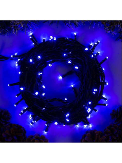Гирлянда «Нить» 10 м, IP44, УМС, тёмная нить, 100 LED, свечение синее, 220 В