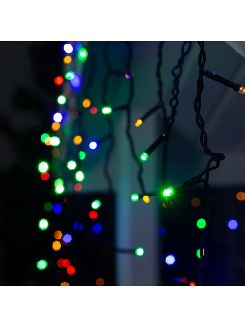 Гирлянда «Бахрома» 3×0.6 м, IP44, УМС, тёмная нить, 160 LED, свечение мульти, 220 В