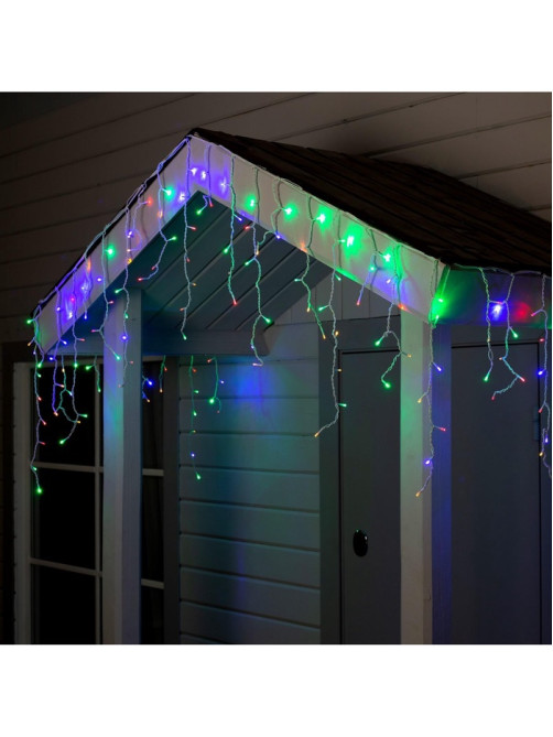 Гирлянда «Бахрома» 4×0.6 м, IP44, белая нить, 180 LED, свечение мульти, 8 режимов, 220 В