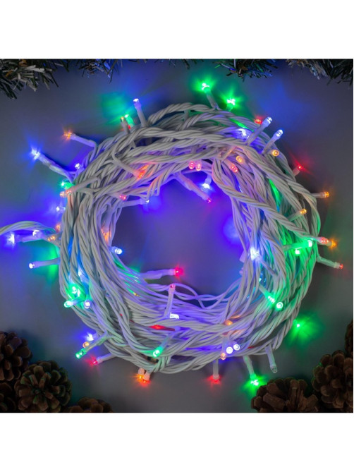 Гирлянда «Нить» 10 м, IP44, УМС, белая нить, 100 LED, свечение мульти, 220 В