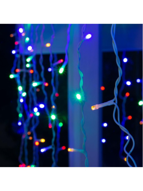 Гирлянда «Бахрома» 3×0.9 м, IP44, УМС, белая нить, 232 LED, свечение мульти, 220 В