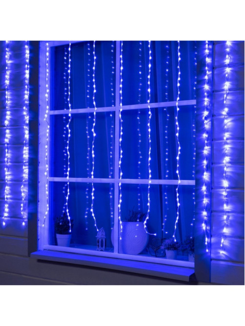 Гирлянда «Водопад» 2×1.5 м, IP44, прозрачная нить, 400 LED, свечение синее, 8 комбинаций режимов, 220 В