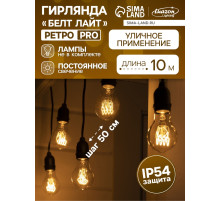 Гирлянда «Ретро белт-лайт» со свесами 10 и 20 см, 10 м, IP54, УМС, 2W, тёмная нить, шаг 50 см, Е27 (без ламп), 220 В