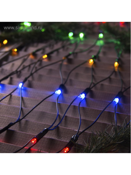 Гирлянда «Сеть» 2×1.5 м, IP44, УМС, тёмная нить, 192 LED, свечение мульти, 220 В