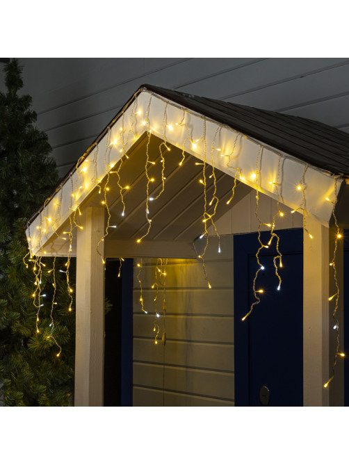 Гирлянда «Бахрома» 3×0.6 м, IP44, УМС, прозрачная нить, 160 LED, свечение тёплое белое, мерцание белым, 220 В
