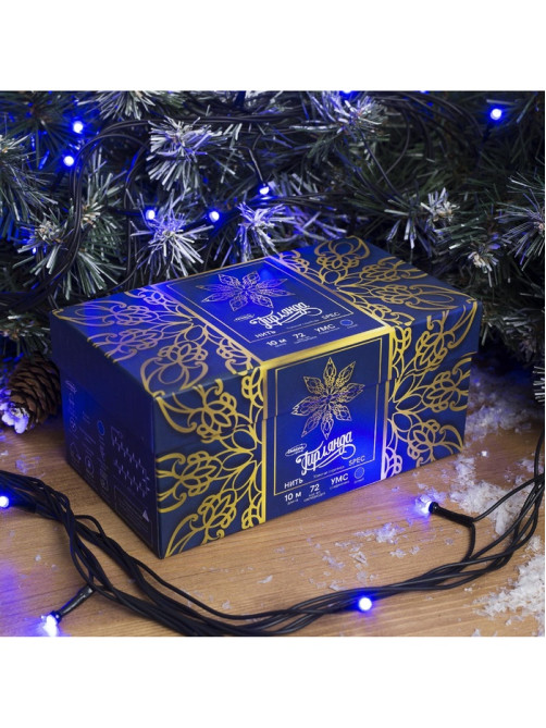 Гирлянда «Нить» 10 м, IP44, УМС, тёмная нить, 72 SMD-LED, свечение синее, 220 В