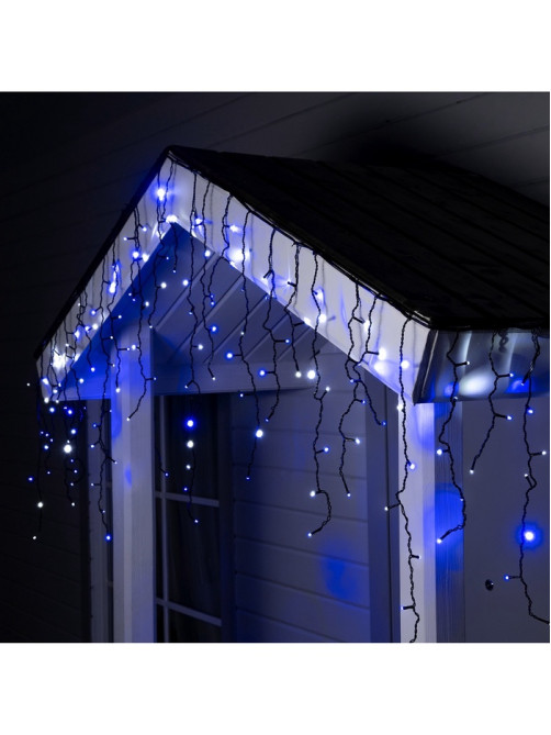 Гирлянда «Бахрома» 3×0.6 м, IP44, УМС, тёмная нить, 160 LED, свечение бело-синее, мигание, 220 В