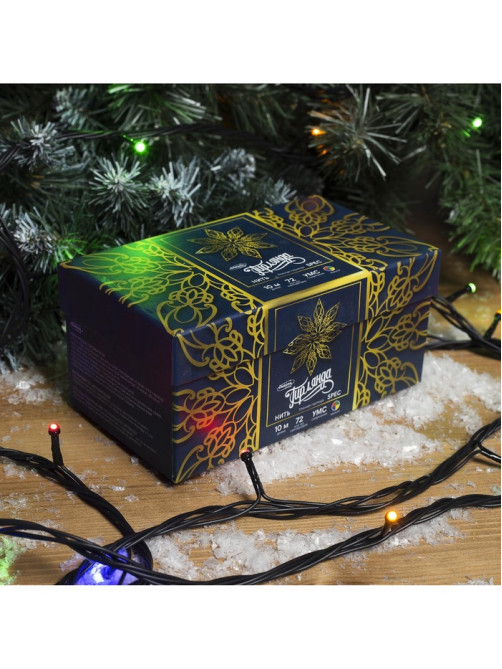 Гирлянда «Нить» 10 м, IP44, УМС, тёмная нить, 72 SMD-LED, свечение мульти, 220 В