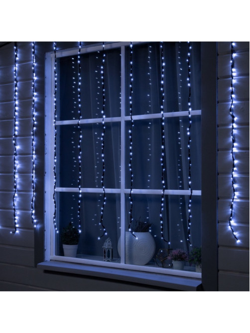 Гирлянда «Водопад» 2×1.5 м, IP44, УМС, прозрачная нить, 400 LED, свечение белое, 8 режимов, 220 В