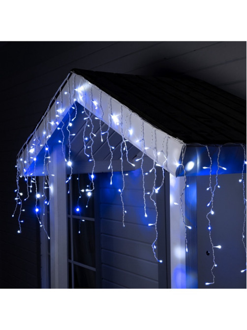Гирлянда «Бахрома» 3×0.6 м, IP44, УМС, белая нить, 160 LED, свечение бело-синее, мигание, 220 В
