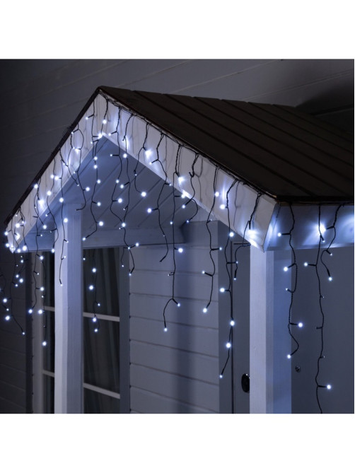 Гирлянда «Бахрома» 3×0.6 м, IP44, УМС, тёмная нить, 100 LED, свечение белое, мерцание, 24 В