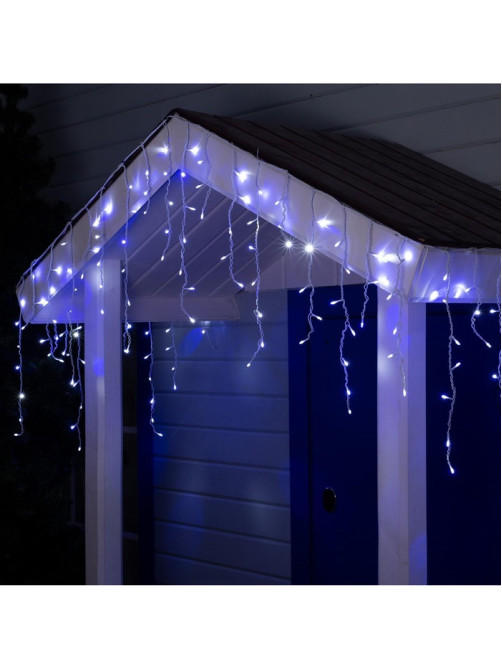 Гирлянда «Бахрома» 4×0.6 м, IP44, белая нить, 180 LED, свечение бело-синее, мигание, 220 В