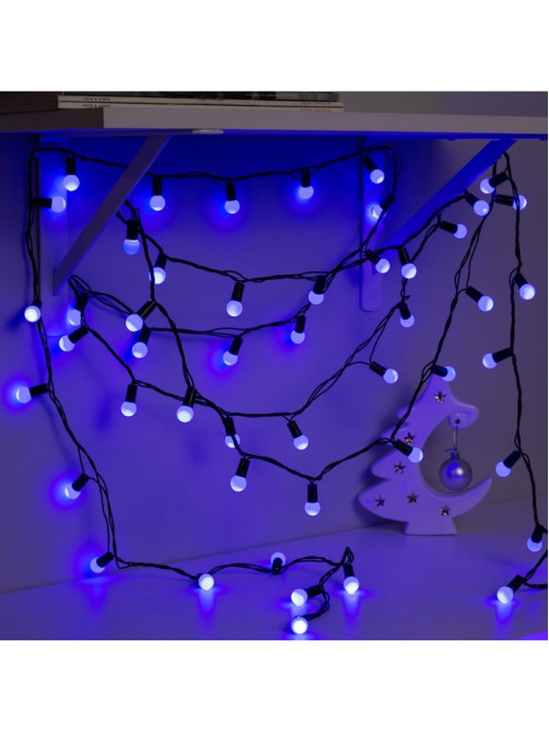 Гирлянда «Нить» 20 м с насадками «Шарики 1.5 см», IP44, тёмная нить, 200 LED, свечение синее, 8 режимов, 220 В
