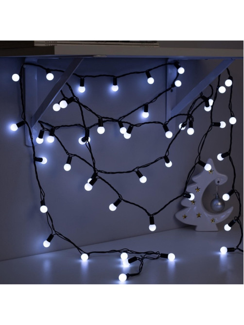 Гирлянда «Нить» 10 м с насадками «Шарики 1.5 см», IP44, тёмная нить, 100 LED, свечение белое, 8 режимов, 220 В