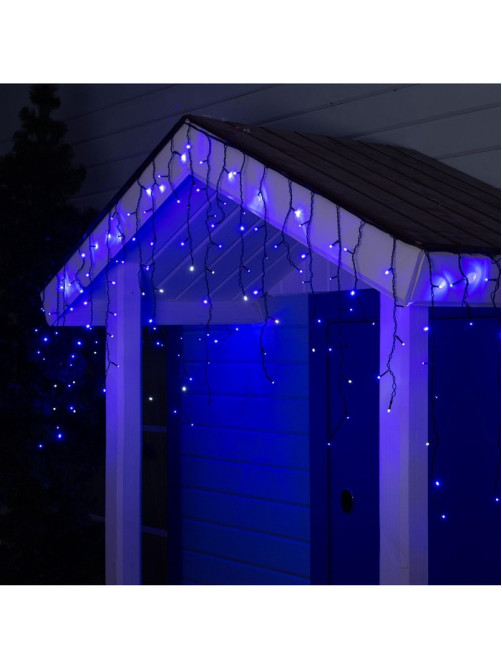 Гирлянда «Бахрома» 3×0.6 м, IP44, УМС, тёмная нить, 160 LED, свечение синее, мерцание белым, 220 В