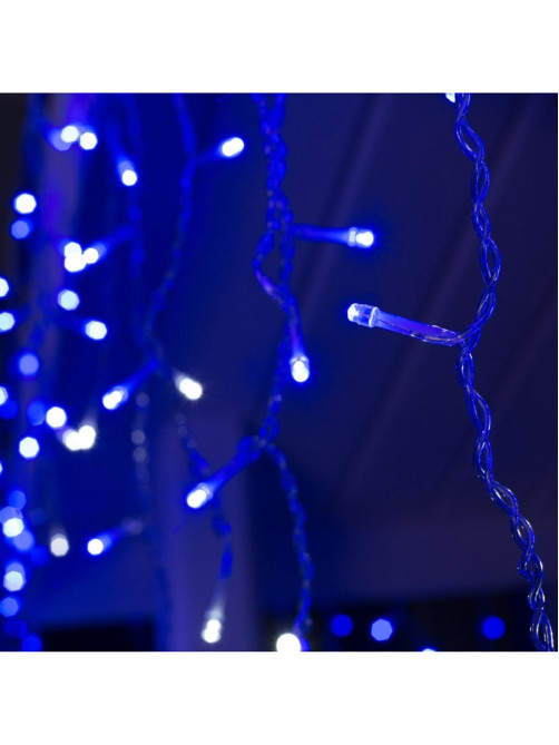 Гирлянда «Бахрома» 3×0.6 м, IP44, УМС, прозрачная нить, 160 LED, свечение синее, мерцание белым, 220 В