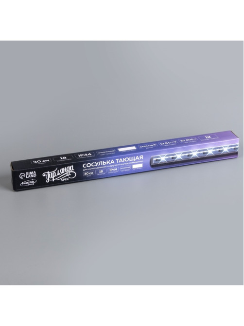 Гирлянда «Сосулька» тающая 0.3 м, IP44, прозрачная нить, 18 LED, 12 В, переливы, свечение белое