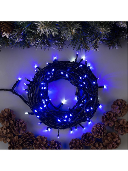 Гирлянда «Нить» 10 м, IP44, УМС, тёмная нить, 100 LED, свечение синее, мерцание белым, 220 В