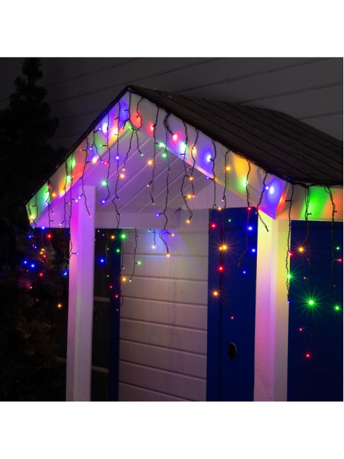 Гирлянда «Бахрома» 3×0.6 м, IP44, УМС, тёмная нить, 160 SMD-LED, свечение мульти, 220 В