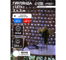 Гирлянда «Сеть» 2×3 м, IP44, УМС, тёмная нить, 384 LED, свечение белое, 220 В