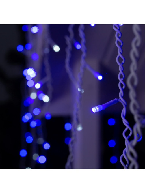 Гирлянда «Бахрома» 4×0.6 м, IP44, белая нить, 180 LED, свечение синее, мерцание белым, 220 В