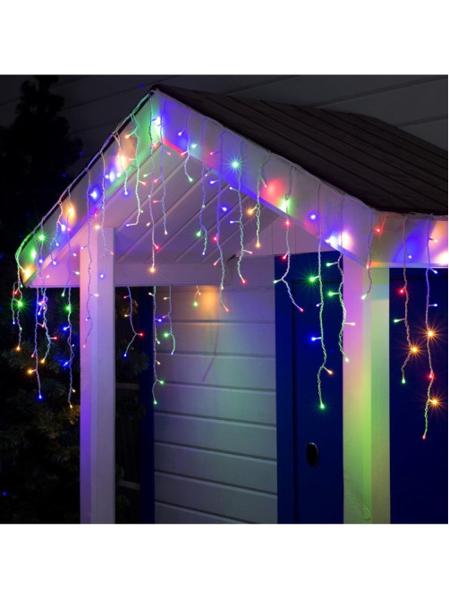 Гирлянда «Бахрома» 3×0.6 м, IP44, УМС, белая нить, 160 SMD-LED, свечение мульти, 220 В