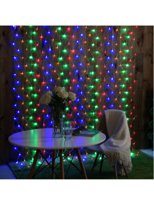 Гирлянда «Сеть» 2×3 м, IP44, УМС, прозрачная нить, 384 LED, свечение мульти, 220 В