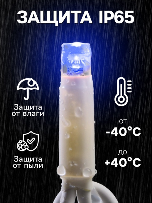 Гирлянда «Бахрома» 3×0.9 м, IP65, УМС, тёмная нить каучук, 144 LED, свечение синее, 220 В