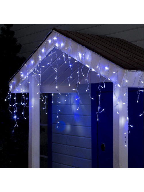 Гирлянда «Бахрома» 3×0.6 м, IP44, УМС, прозрачная нить, 160 LED, свечение бело-синее, мигание, 220 В